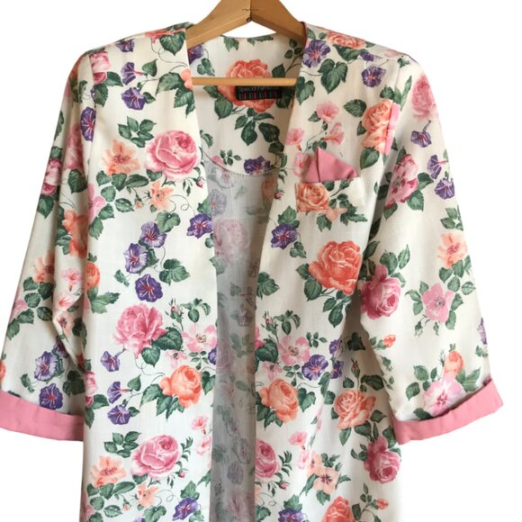 Special Thyme 80s Floral Jacket, Size 14: Vintage Lightweight Flowery Blazer - Picture 8 of 12